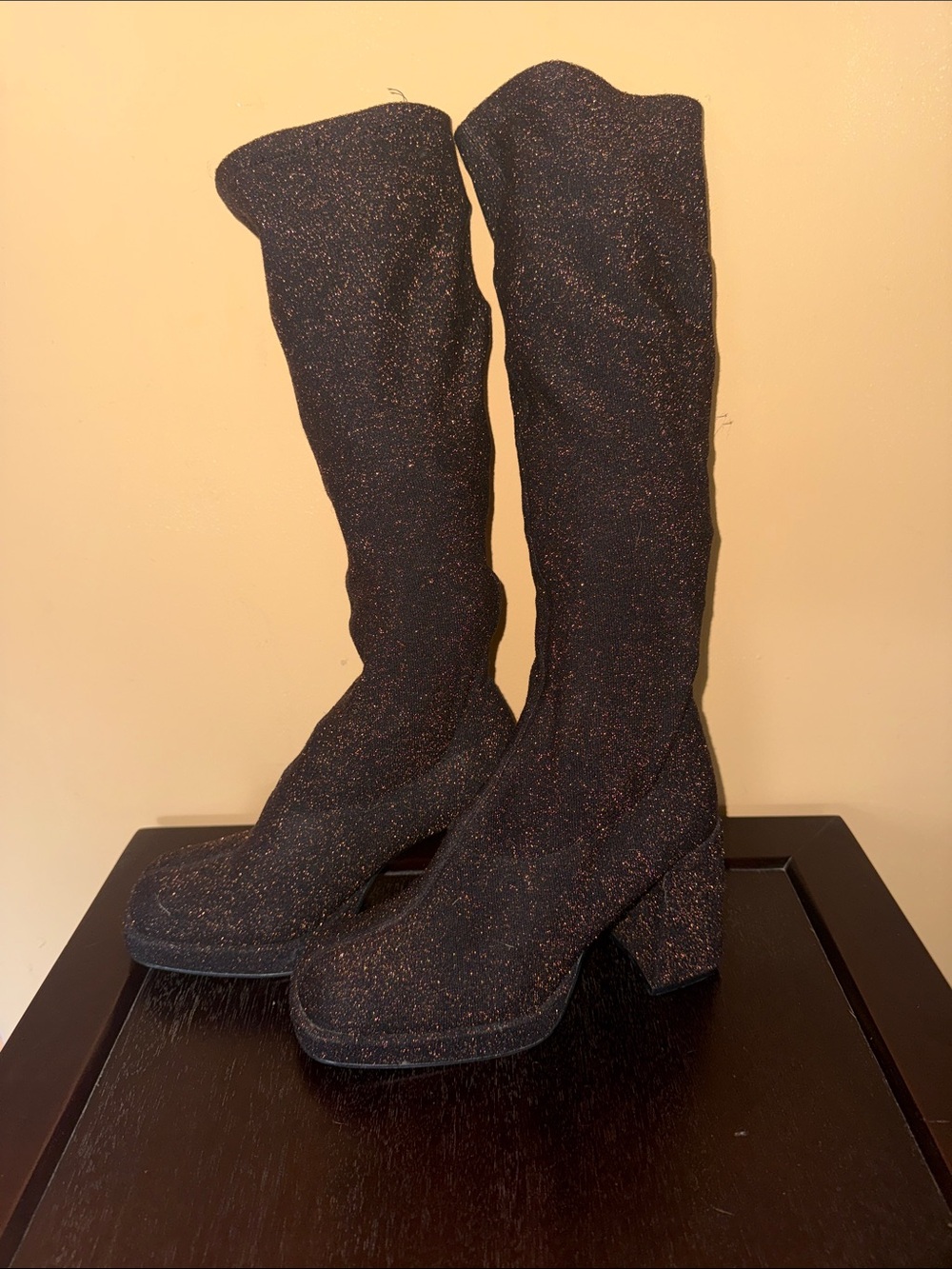 K Flag “Dina” Vintage Sparkle-Trim Over-the-Knee Boots in Black Size 7 1/2